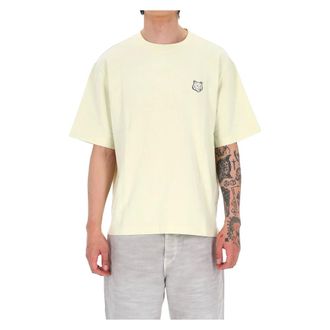Maison Kitsun&eacute; T-Shirts, male, Yellow, Size: S Over-fit T-shirt with Tone-on-Tone Fox