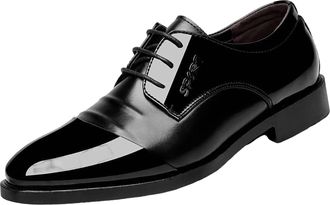 Generic Mens Wedding Dress Shoes Classic Patent Lace-ups Derbys Pointed Toe Leather Shoe Block Heel Height Increase Oxfords Non Slip Wide Shoewear for Casual 