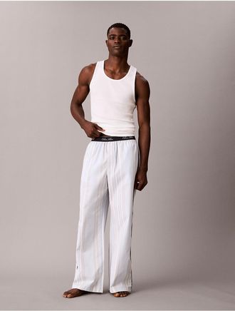 Calvin Klein Mens Cotton Poplin Script Sleep Pants - Blue - XL