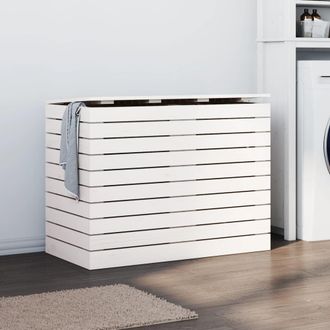 vidaXL Cesto Para La Ropa Sucia Madera Maciza Pino Blanco 88,5x44x66cm Vidaxl