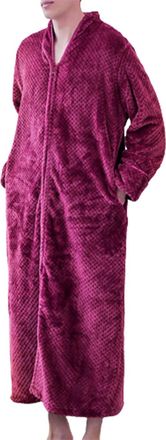 Generic Full Length Dressing Gown-Unisex, Zip Up Dressing Gown With Stand Collar Plain Towel Robe, Cosy Warm Sleepwear Changing Robe Terry Towelling Bathrobe 
