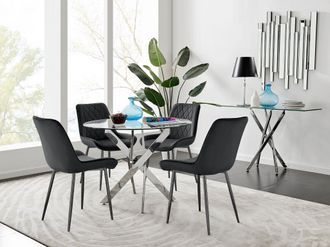 Furniturebox Novara 100cm Round Dining Table & 4 Pesaro Black Leg Chairs