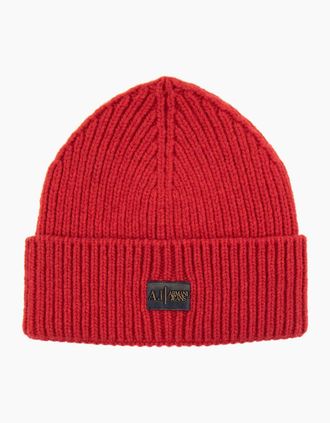Armani Jeans Mens Armani Jeans Metal Logo Beanie Red - Size: SIZE 2