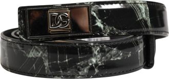 Dolce & Gabbana Men Black Marble Leather Dg Logo Buckle Belt Calf