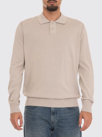 HUGO BOSS Polo in cotone a maniche lunghe con logo ricamato tono su tono