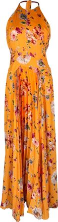 Galvan London Floral-Print Pleated Maxi Dress in Multicolor Polyester