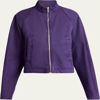 Alaia Curved-Sleeve Denim Zip Jacket