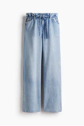 H&M Belted Paper Bag Jeans in Light Denim Blue at Nordstrom, Size 10