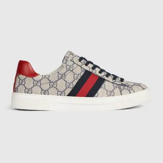 Gucci Womens Gucci Ace Sneaker With Web, Blue, GG Canvas