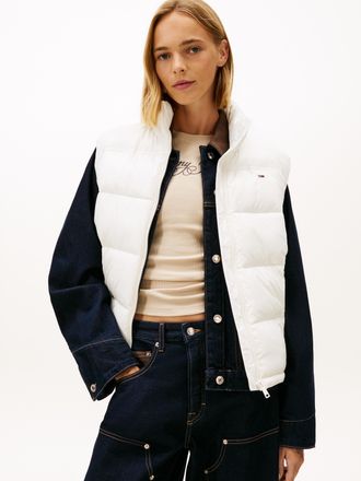 Tommy Jeans Steppweste TOMMY JEANS TJW ESSENTIAL PUFFER VEST SHINY, Damen, Gr. XL (42), ancient wei&szlig;, Steppware, Obermaterial: 100% Nylon, unifarben, regular fit,