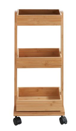 WENKO Carrello Da Bagno Con Ruote Tortona, Scaffale In Bamb&ugrave; Da Bagno A Terra, 3 Ripiani Per Riporre, Bamb&ugrave;, 18x71,5x31 Cm, Marrone - Wenko