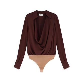 Elisabetta Franchi Body, female, Brown, Size: XL Viscose Georgette Bodysuit