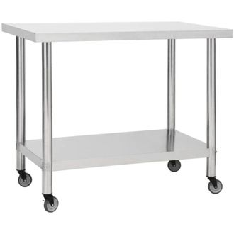 vidaXL Vidaxl - Mesa De Trabajo Para Cocina Con Ruedas Acero Inox 100x45x85 Cm