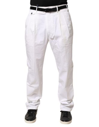 Lardini White Cotton Stretch Tapered Mid Waist Chino Mens Pants (Pre-Owned)