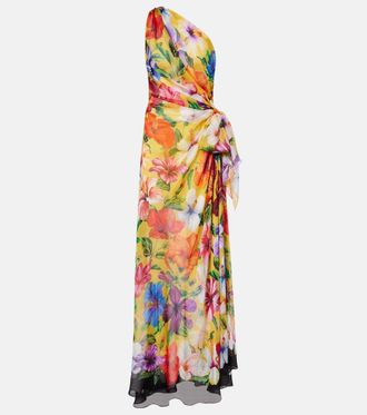 Dolce & Gabbana Abito lungo monospalla in seta floreale