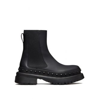 Valentino Chelsea Boots, male, Black, Size: 7 US Black Ankle Boots with Rockstud Hardware