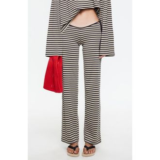 Lioness Bloom Side Tie Wide Leg Pants in Slate Stripe at Nordstrom, Size X-Small