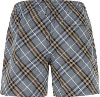 Burberry Mens Printed Nylon Plaid Swimming Shorts Gray Swimwear