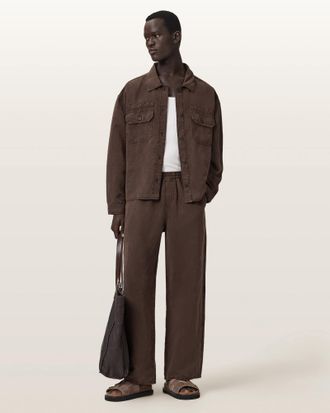 AllSaints Lyocell/Linen Korten Loose Fit Linen Blend Trousers, Size: XXL