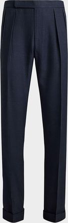 Ralph Lauren Purple Label Men & apos;s Cashmere and Silk Glen Plaid Pleated Trousers