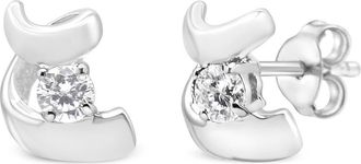 House of Brilliance 10K Gold 1/10 Cttw Diamond Espira Swirls Solitaire Push Back Stud Earrings in White at Nordstrom