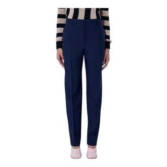 Dries Van Noten Straight Trousers, female, Blue, Size: XS Wool Tailored Trousers