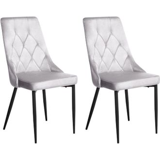 Beliani Set di 2 sedie da pranzo moderne in velluto con gambe nere in ferro verniciato a polvere grigio chiaro Avenir