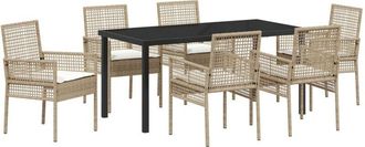 vidaXL Garden Dining Set with Cushion 7 pcs Beige Poly rattan Vidaxl