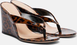 Gianvito Rossi Leopard-print leather wedge thong sandals