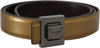 Dolce & Gabbana Mens Gold Leather Silver Square Metal Buckle Belt