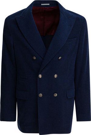 Brunello Cucinelli Wool, Silk And Cashmere Double-Breasted Blazer Jackets And Coats Blu-Uomo