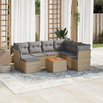 vidaXL Vidaxl - Juego De Sof&aacute;s De Jard&iacute;n Con Cojines Beige 8 Pzas Rat&aacute;n Pe
