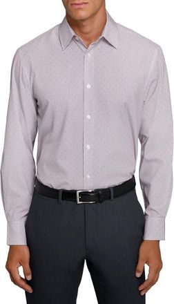 W.R.K Regular Fit Stripe Dot Performance Dress Shirt in Khaki at Nordstrom, Size 16.5R