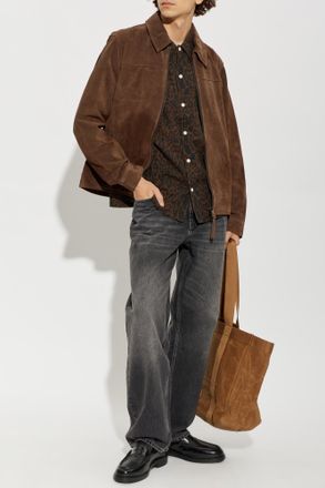 AllSaints Suede Rhone Jacket With Collar, Mens, Brown