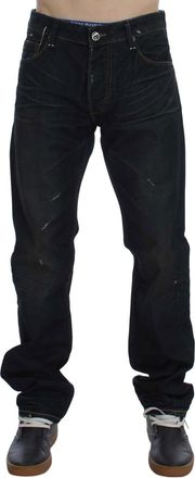 Acht Mens Straight Leg Dark Wash Jeans - Navy Cotton - Size 34 (Waist)