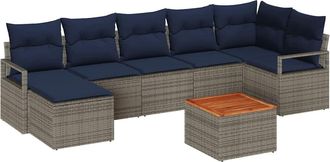vidaXL Conjunto De Sof&aacute;s De Jard&iacute;n 8 Uds. Gris Rat&aacute;n Sint&eacute;tico Vidaxl