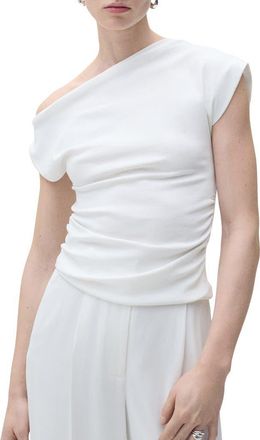 Mango Drape One-Shoulder Top in White at Nordstrom, Size Large