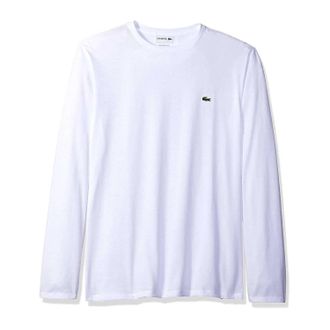 Lacoste Mens Long Sleeve Jersey Pima Crewneck T-Shirt In White