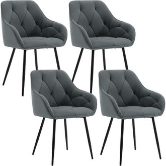 Woltu Set 4 Sedie Moderne da Cucina o Soggiorno in Velluto con Gambe in Metallo Grigio Scuro - Woltu