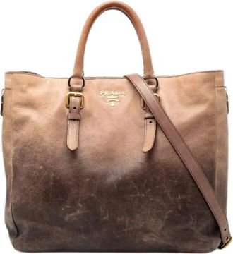 Prada Pre-owned Tote Bags, female, Beige, Size: ONE SIZE Pre-owned Glace Zippers Leather 2way bag
