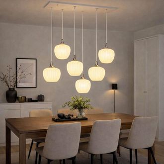 Globo Lighting Lampada a sospensione LED bianca cromata lampada a sospensione sala da pranzo lampada da tavolo vetro opalino, metallo, 6x 10,5W 6x 1055 lm bianco