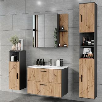 Vicco Conjunto De Muebles De Ba&ntilde;o Irma, Antracita/artisan, 5 Partes, Vicco
