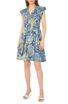 Halogen Floral Cap Sleeve Tiered Dress in Blue Multi at Nordstrom Rack, Size X-Small
