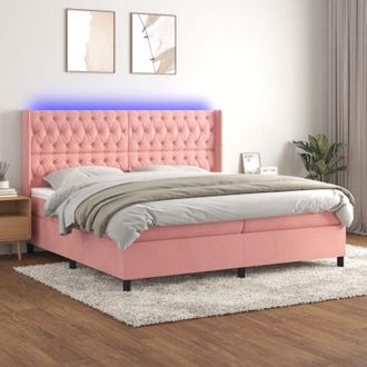 vidaXL Vidaxl - Cama Box Spring Colch&oacute;n Y Led Terciopelo Rosa 200x200 Cm