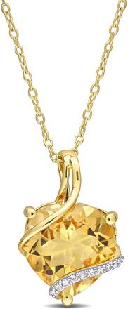 Amour 6 1/2 CT TGW Citrine and Diamond Accent Heart Wrapped Pendant with Chain In Yellow Plated Sterling Silver