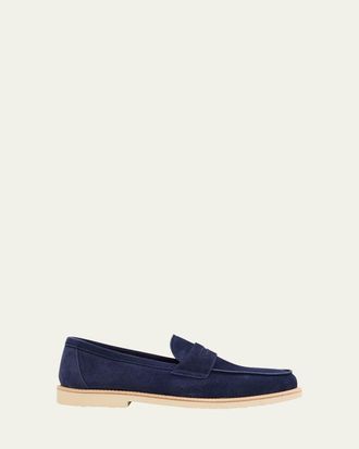 Brunello Cucinelli Mens Reversed Calfskin Penny Loafers