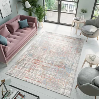 Tapiso Alfombra de polipropileno en rosa, gris y azul 160x220 cm