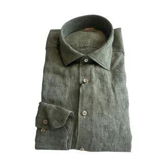 Stenstr&ouml;ms Linnen overhemd met cut-away kraag - Heren - Casual Overhemden - Groen - XL - Linnen - Overhemden