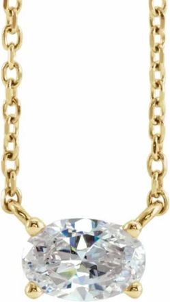Pompeii3 1/2Ct Oval Sideways Solitaire Lab Grown Diamond Necklace in White or Yellow Gold