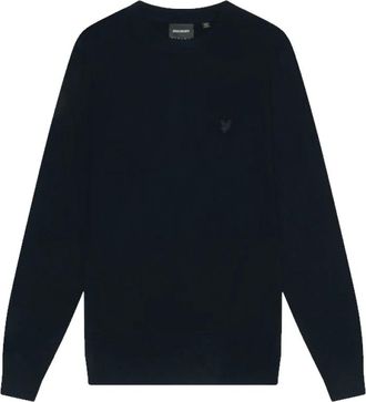 Lyle & Scott Tonal Eagle Lamswollen Trui met Ronde Hals - Heren - Sweatshirts - Blauw - L - Wol - Hoodies & sweatvesten
